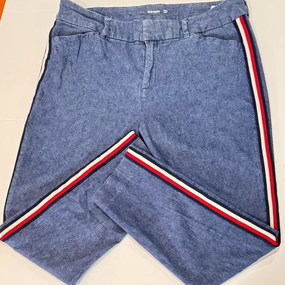 Old Navy Pixie Ankle Pants Blue Side Stripe Stretch Career Size 10 - Picture 3 of 6